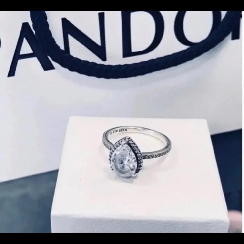 Size 6 PANDORA Sparkling Teardrop Halo Ring - Picture 8 of 8